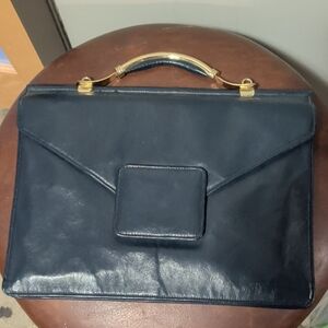 Vintage  Interesting Design Navy Blue Leather Handbag With Multiple Compartments